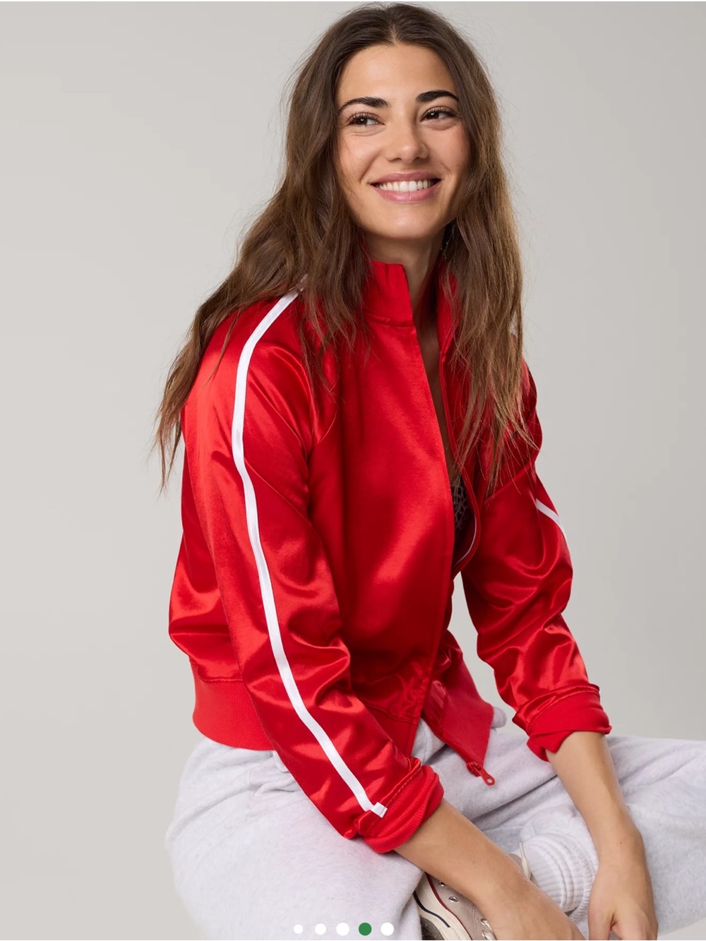 Offline by Aerie You’Re a Winner Satin Track Jacket in Red - Women's Size Medium - Picture 2 of 14